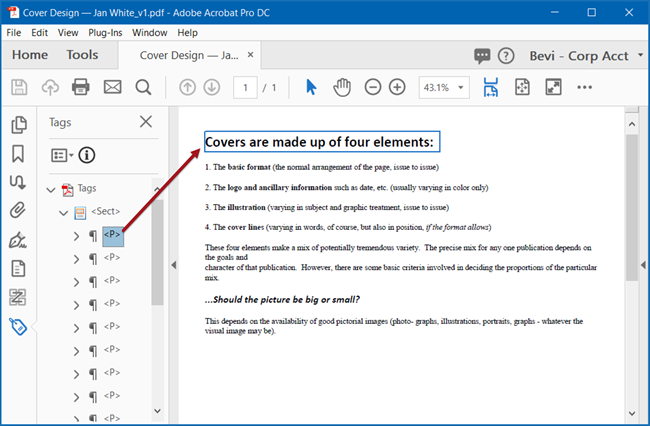 Figure 2: the PDF exported from Word has only P tags, no heading tags.